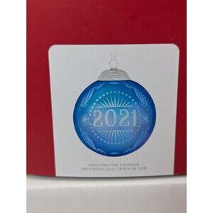 2021 Hallmark Keepsake Ornament Christmas Commemorative Glass Ball Blue